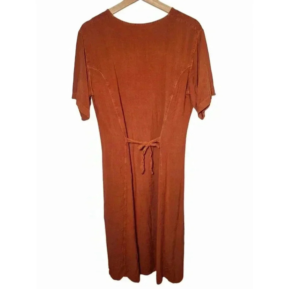 Vintage Boho Terracotta Maxi Dress with Crochet Accents and Floral Embroidered L - Picture 7 of 13